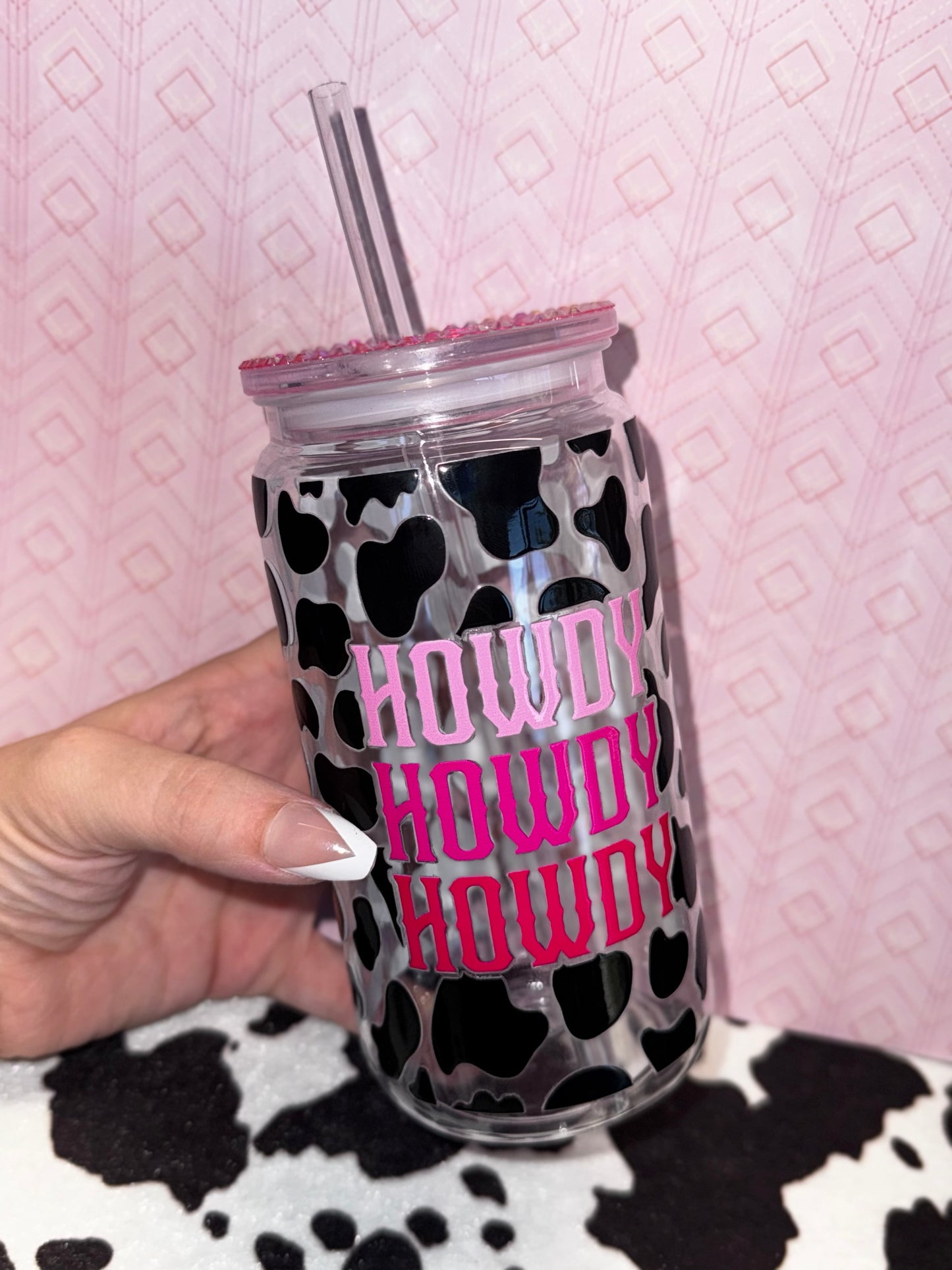Pink Howdy Cow Print Cup